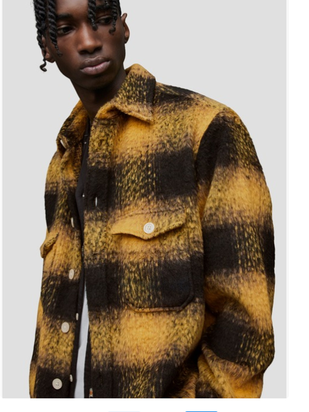 AllSaints Men's M Briggs Check Shirt Yellow Plaid Jacket Heavy Duty Americana